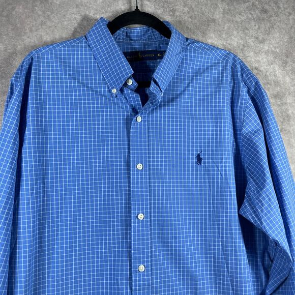 Ralph Lauren Dress Shirt Mens XL Blue White‎ Checkered Button Down Long Sleeves - Picture 2 of 10